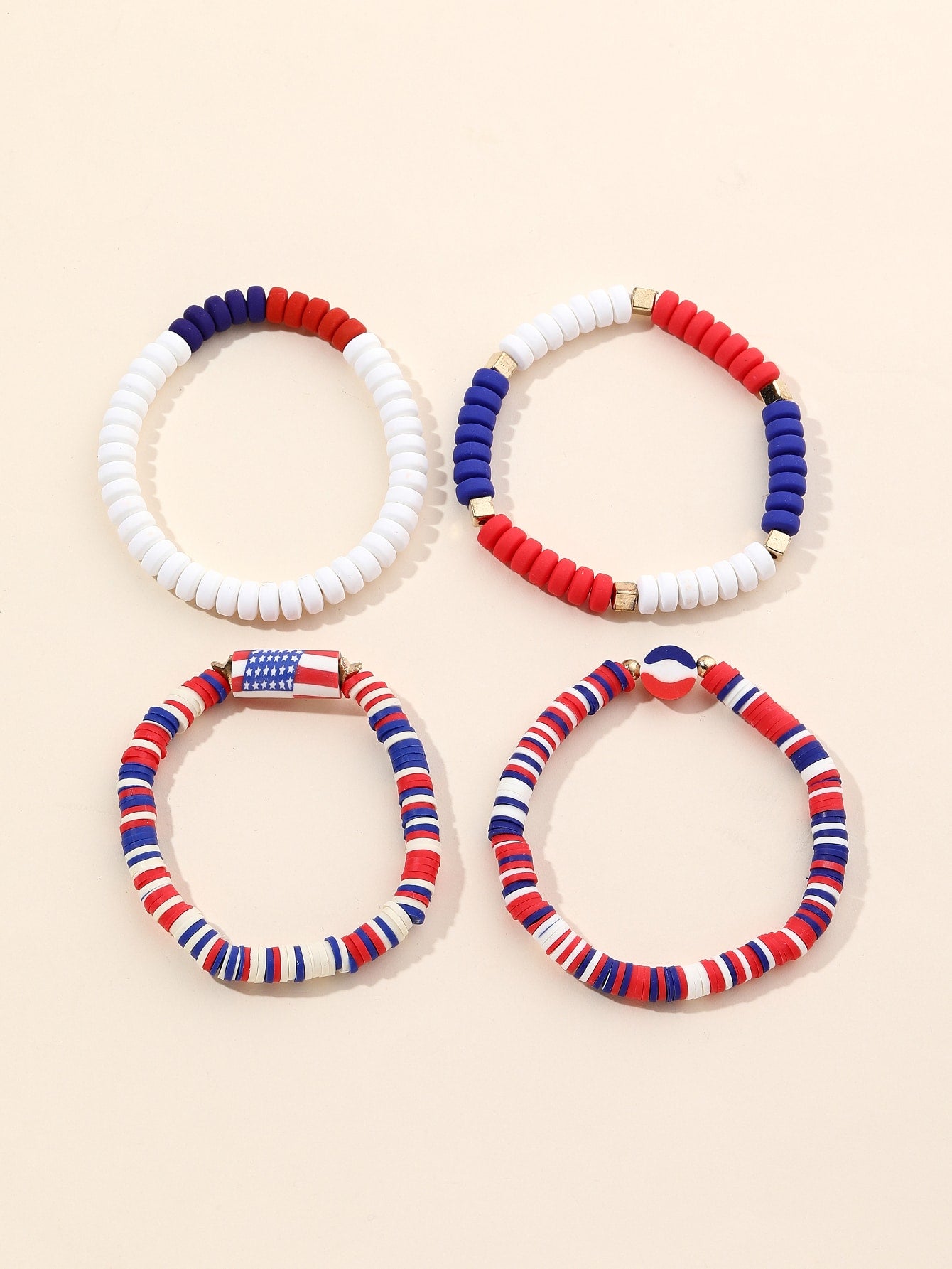 Americana USA Flag Color Beads Bracelet Set