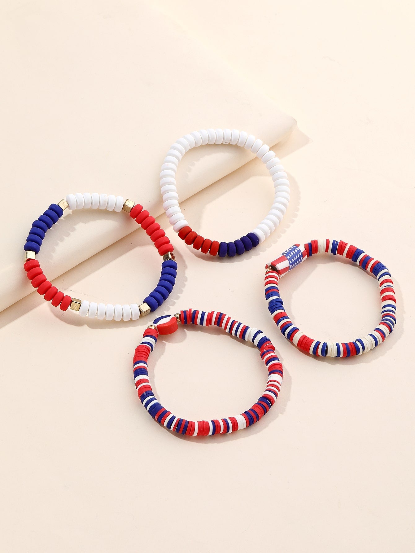 Americana USA Flag Color Beads Bracelet Set