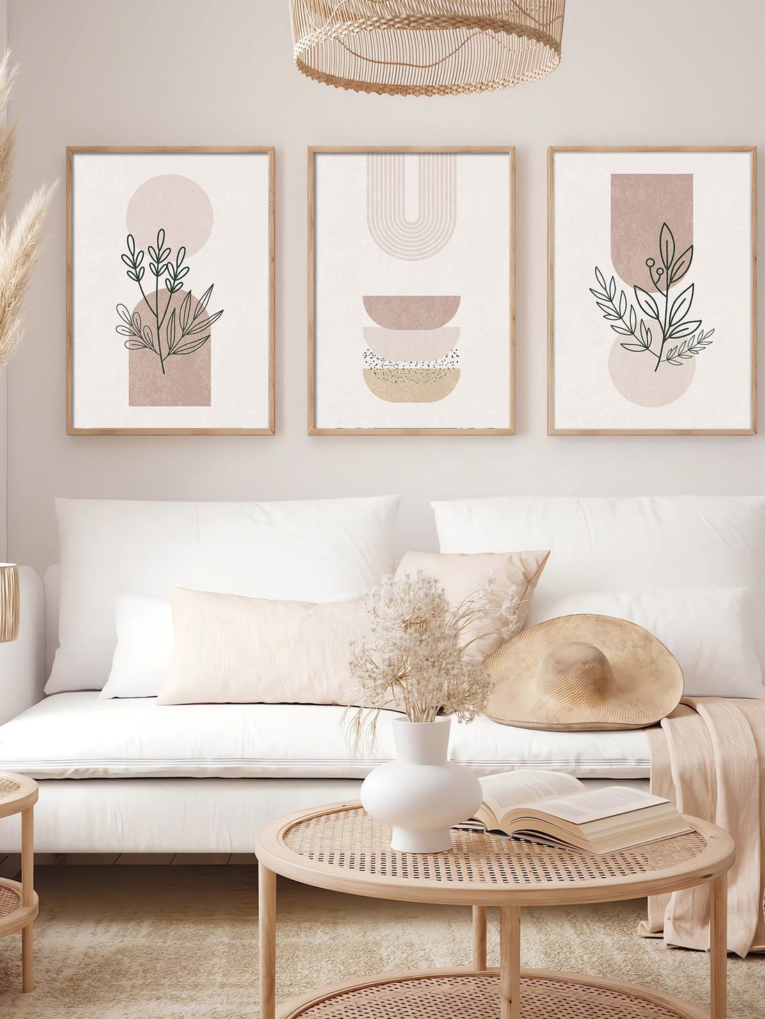 3pcs Boho Soft Color Abstract Canvas Painting - Frameless