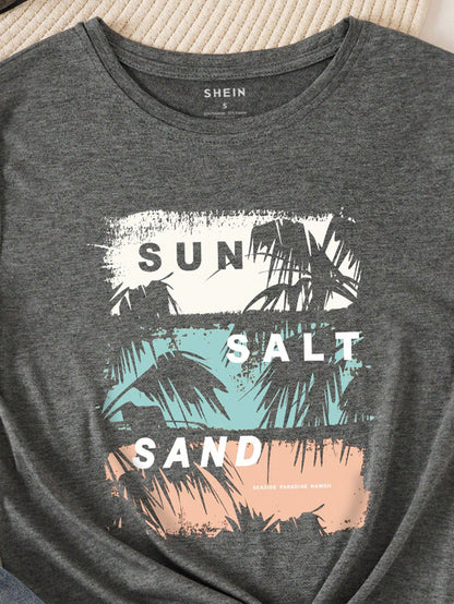 LUNE Tropical And Letter Graphic Tee - &quot;Sun Salt Sand&quot; (not custom made)