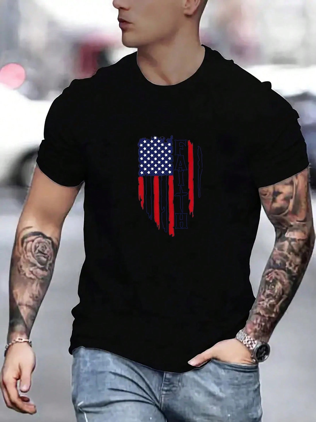 Men Flag Print Tee