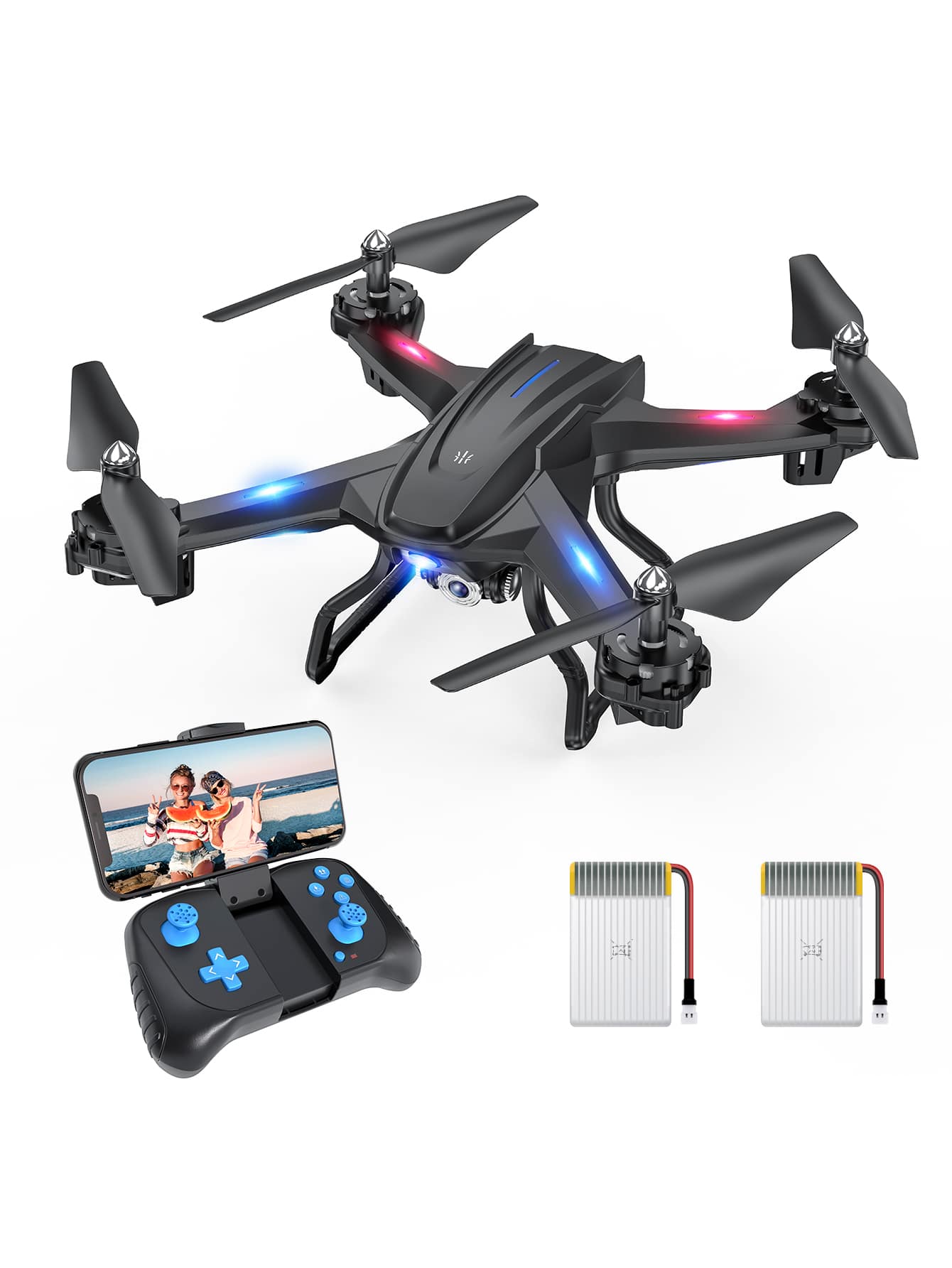 UranHub Drone with Camera for Adults - HD 2K Live Video Drone for Beginners and Kids - w Gesture Control Voice Control Altitude Hold Headless Mode 2 Batteries Compatible with VR Glasses