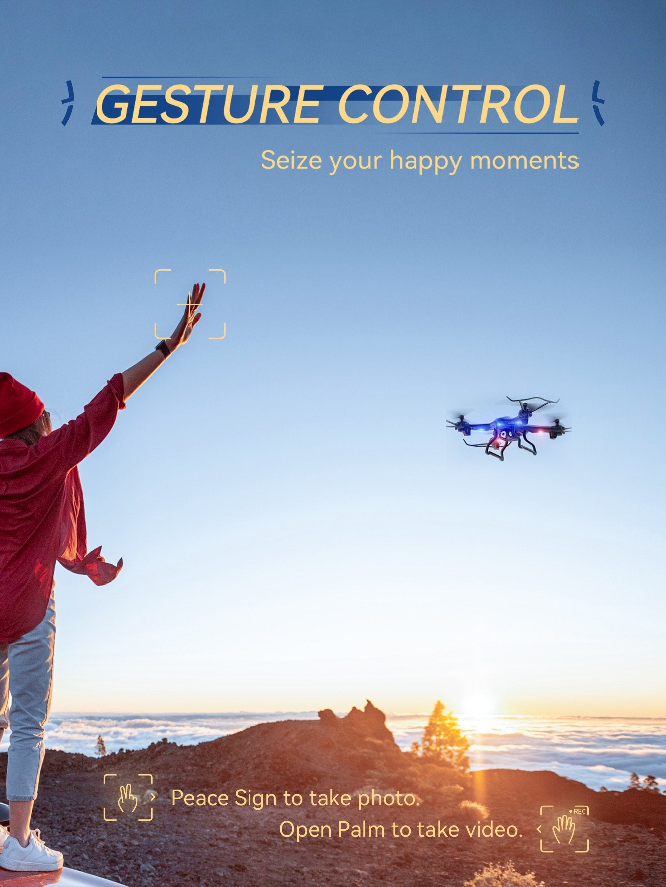 UranHub Drone with Camera for Adults - HD 2K Live Video Drone for Beginners and Kids - w Gesture Control Voice Control Altitude Hold Headless Mode 2 Batteries Compatible with VR Glasses