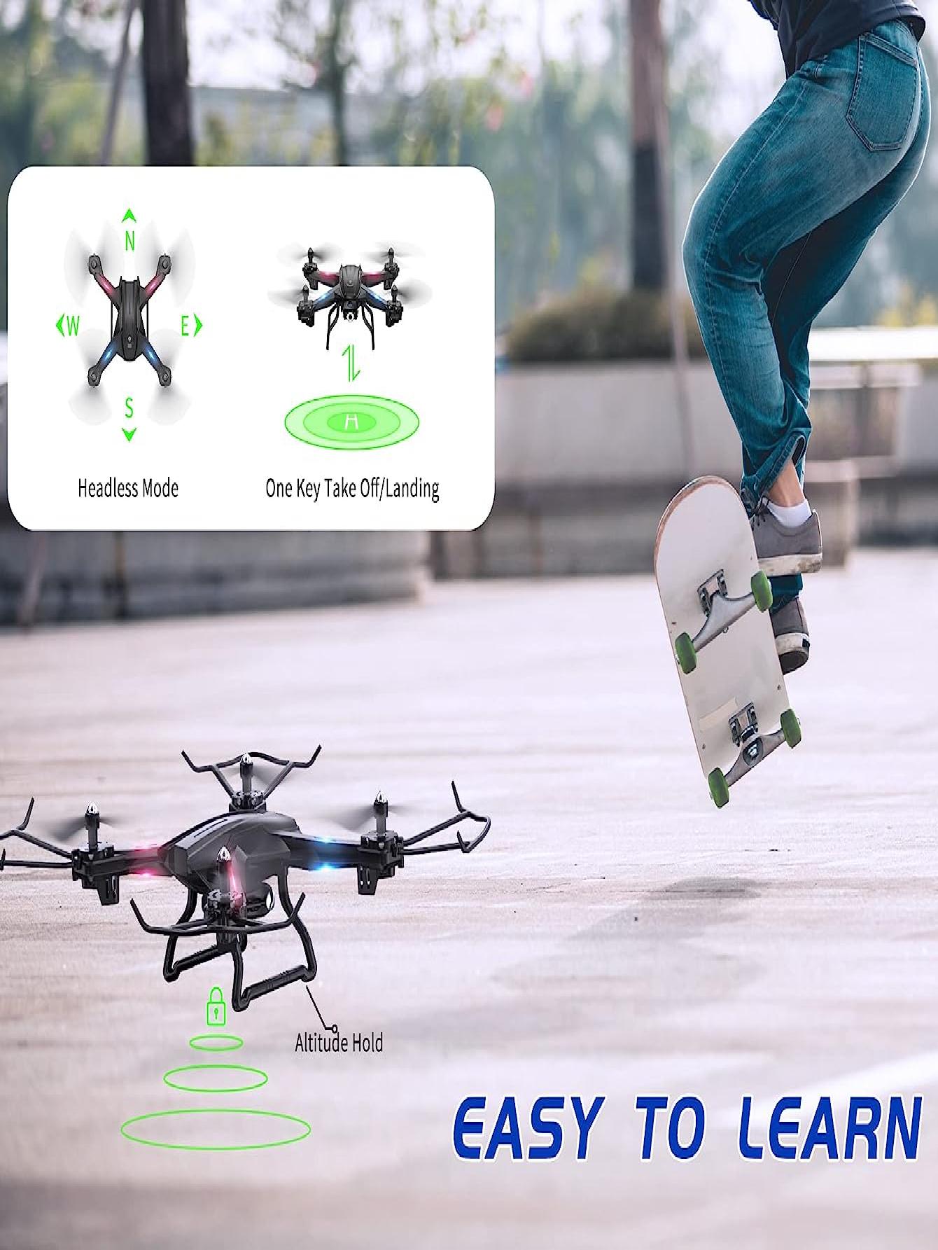 UranHub Drone with Camera for Adults - HD 2K Live Video Drone for Beginners and Kids - w Gesture Control Voice Control Altitude Hold Headless Mode 2 Batteries Compatible with VR Glasses