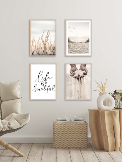 6 Pieces Beige Landscape Wall Art - Sea, Beach, Print