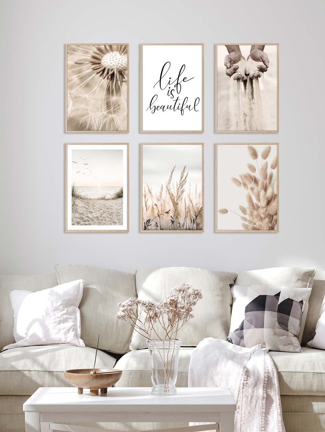 6 Pieces Beige Landscape Wall Art - Sea, Beach, Print