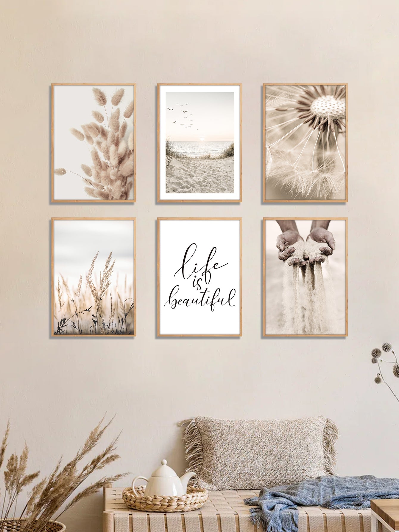 6 Pieces Beige Landscape Wall Art - Sea, Beach, Print