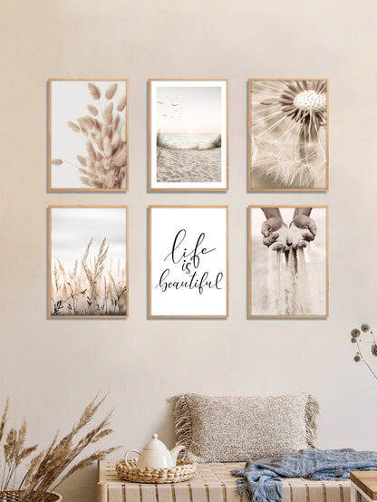 6 Pieces Beige Landscape Wall Art - Sea, Beach, Print