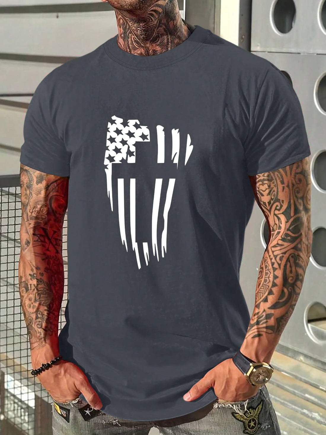 Mens American Flag Print Tee