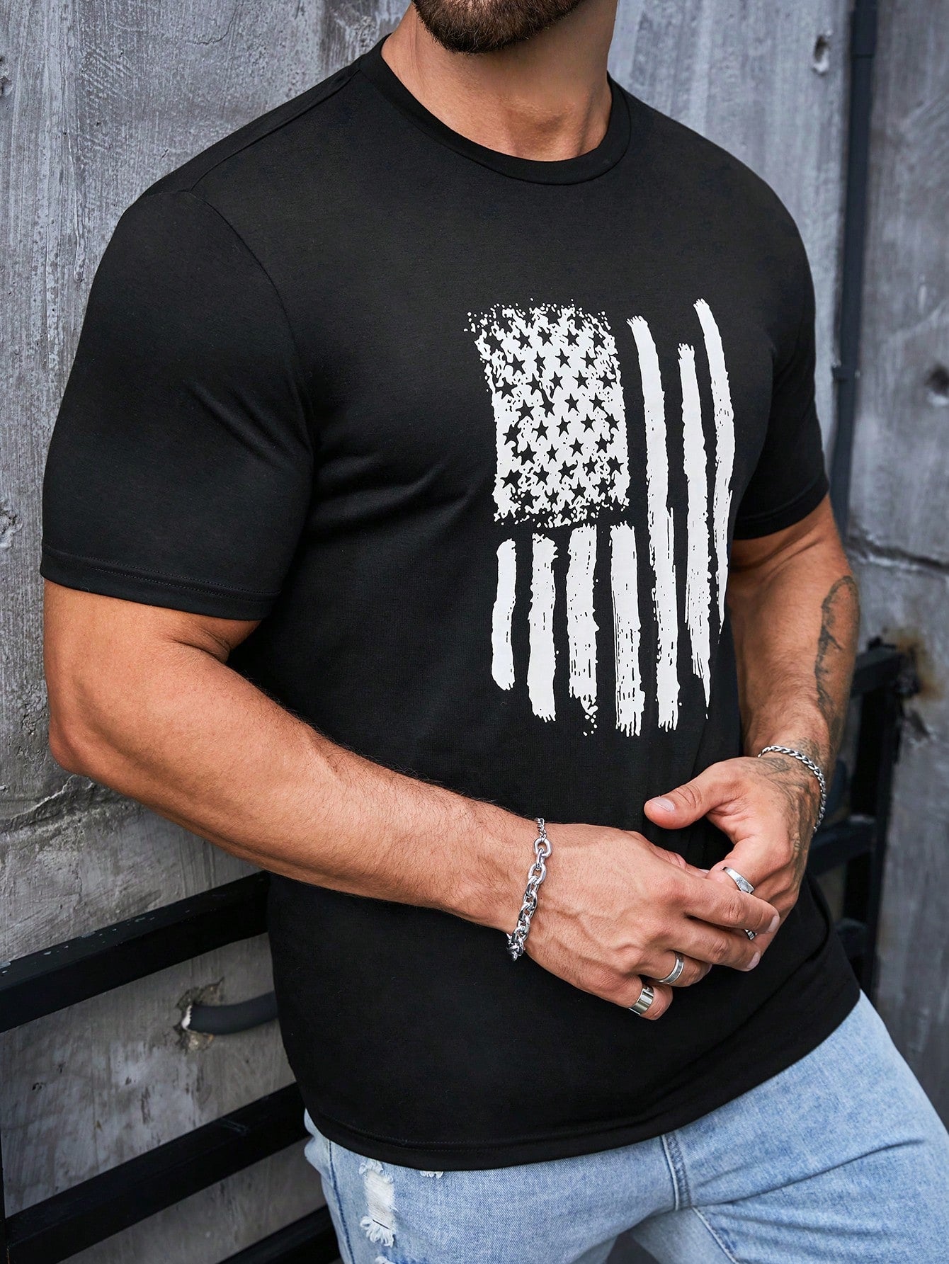 Men American Flag Print Tee