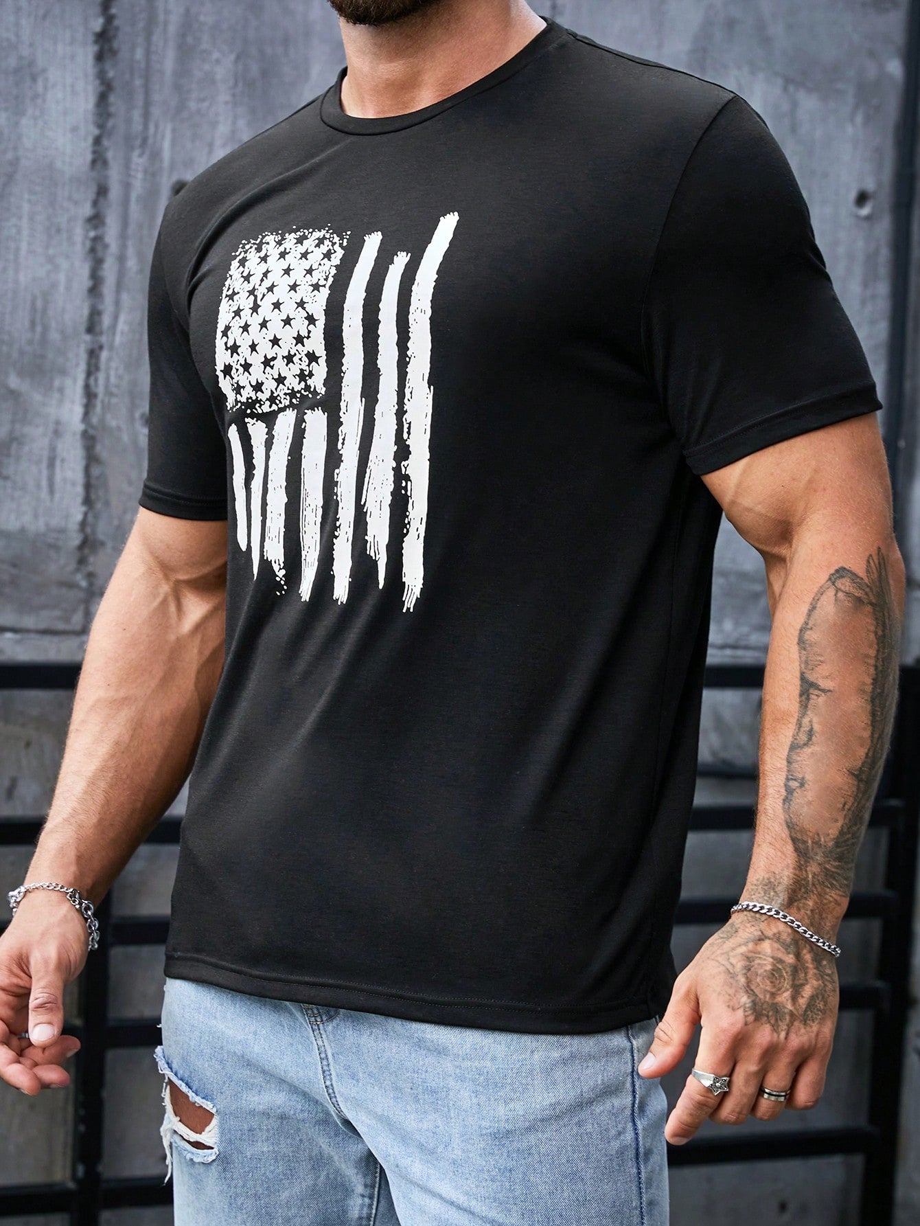 Men American Flag Print Tee