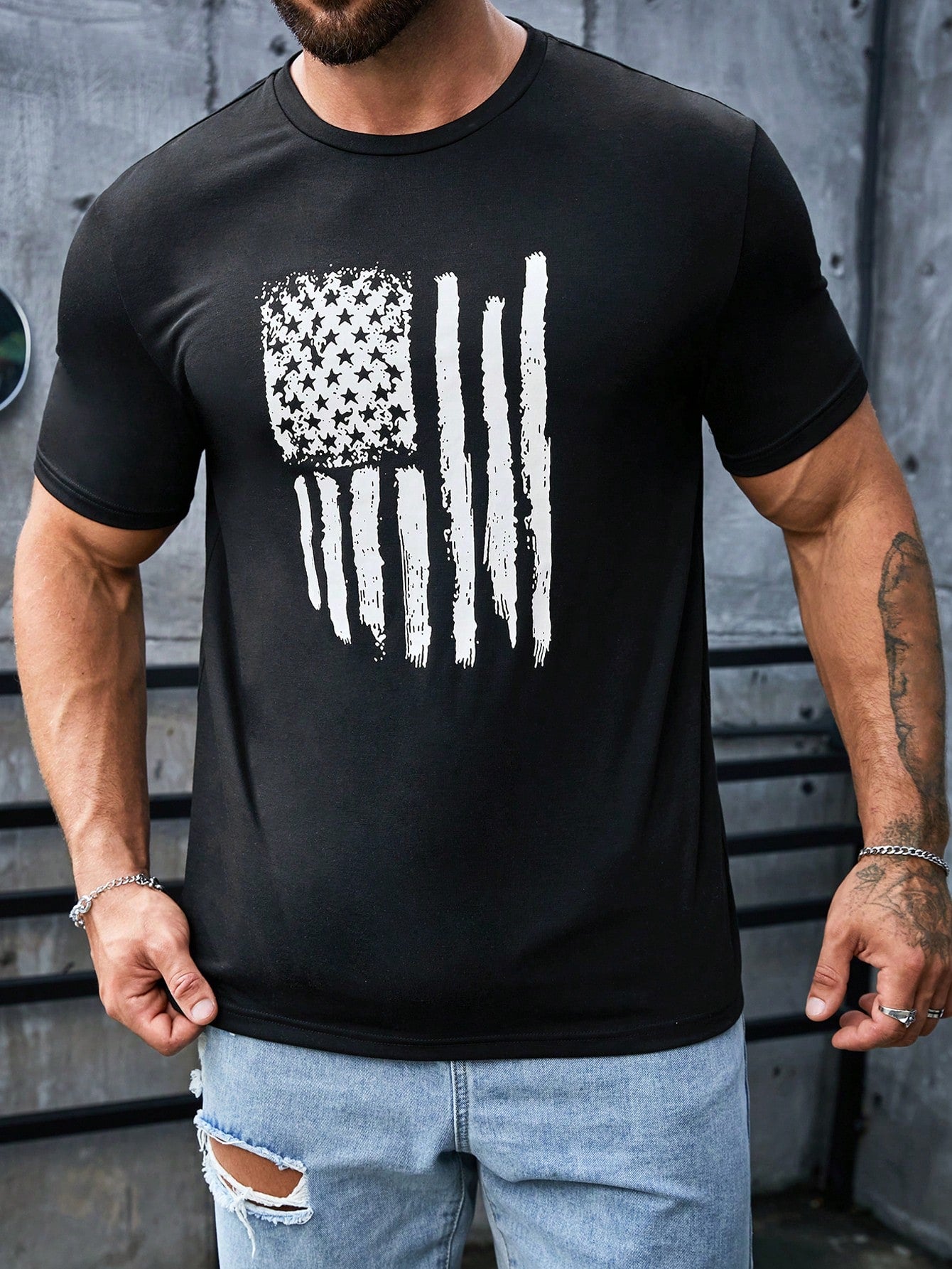 Men American Flag Print Tee