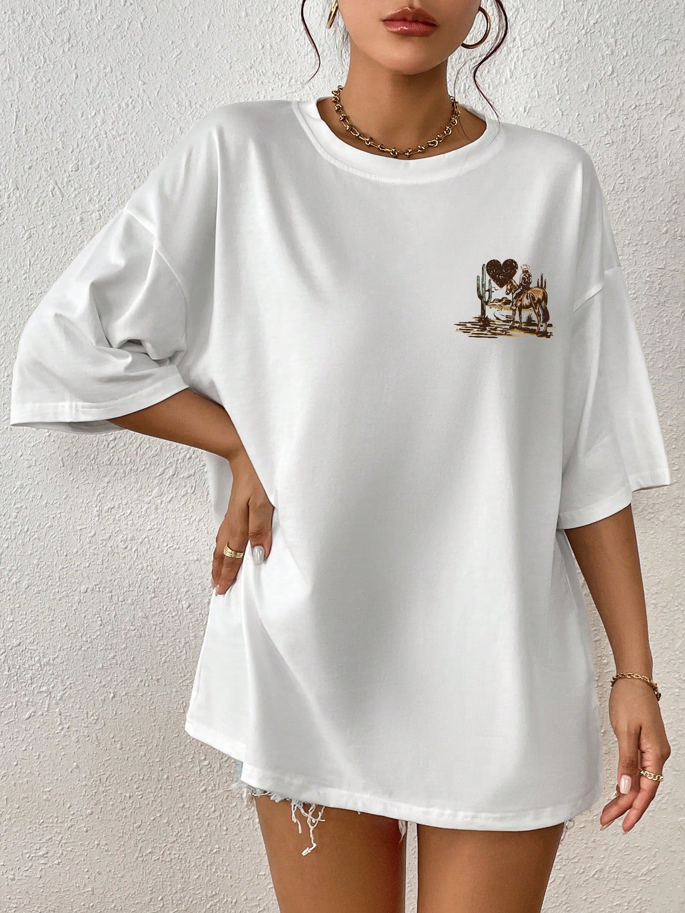 EZwear Car Letter Graphic Drop Shoulder Tee