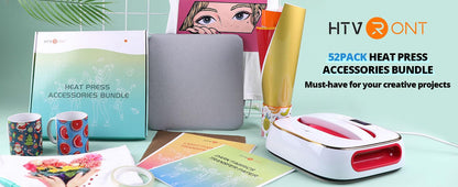 HTVRONT Heat Press Accessories for Easy Press-52 Pcs Heat Press Supplies for Beginners, Include Iron On Vinyl, Heat Press mat, Sublimation Paper, Heat Transfer Paper, Teflon Sheets &amp; Tools