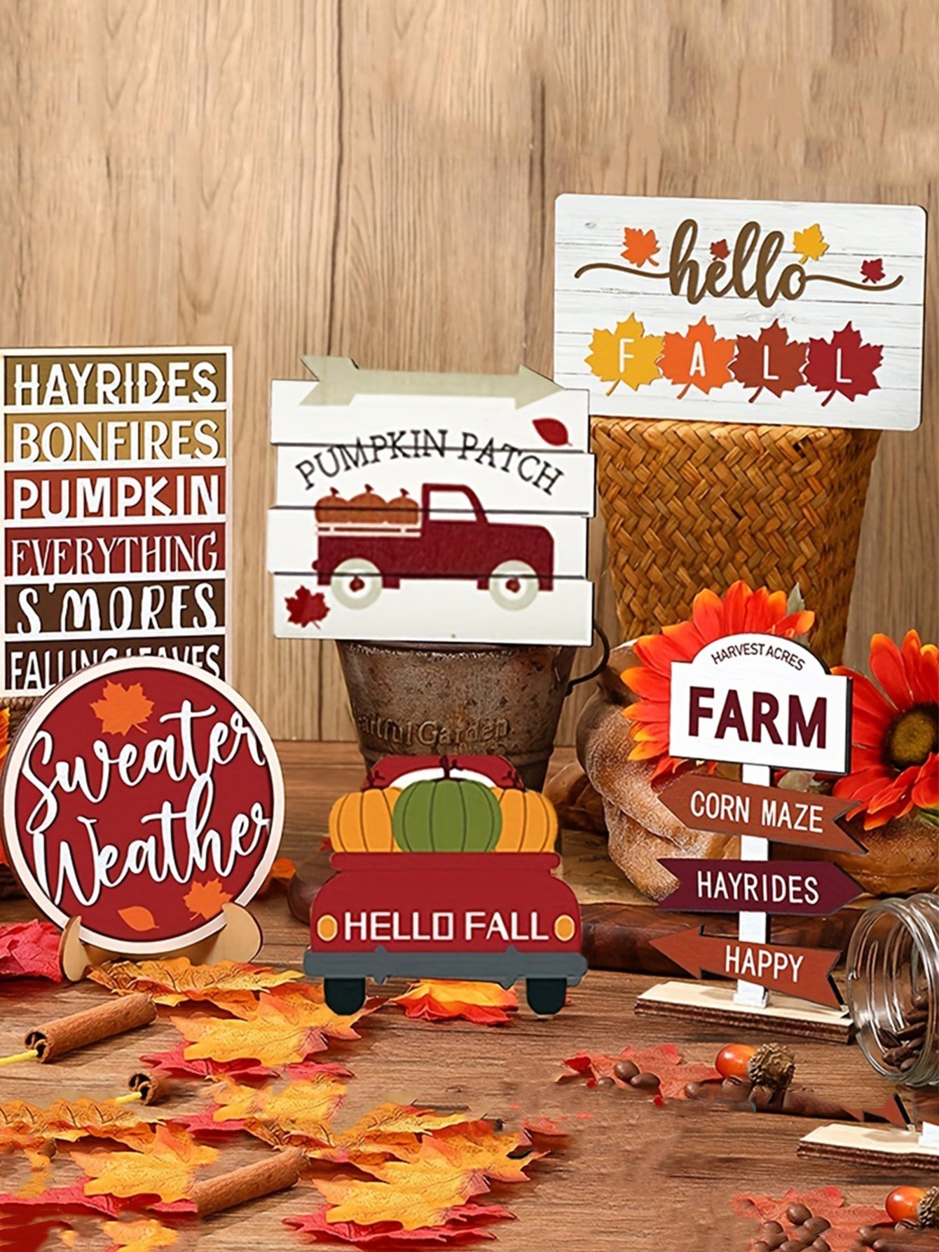 7pcs Thanksgiving / Fall Decoration Set - Rustic Farmhouse Decor