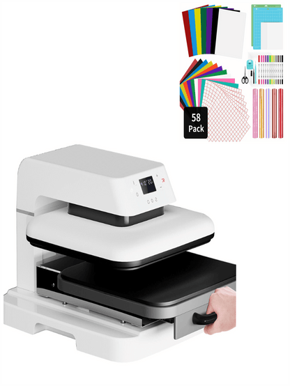 HTVRONT Automatic Heat Press High Pressure Machine 38 X 38cm Sublimation T-shirt Print with 58pcs Tools and Accessories kit