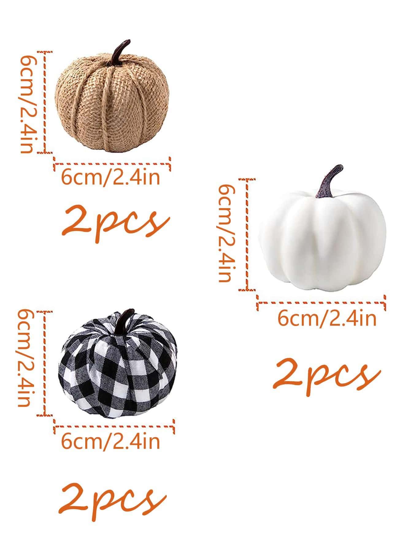 6 Pcs Mixed Assorted Sizes Artificial Pumpkins