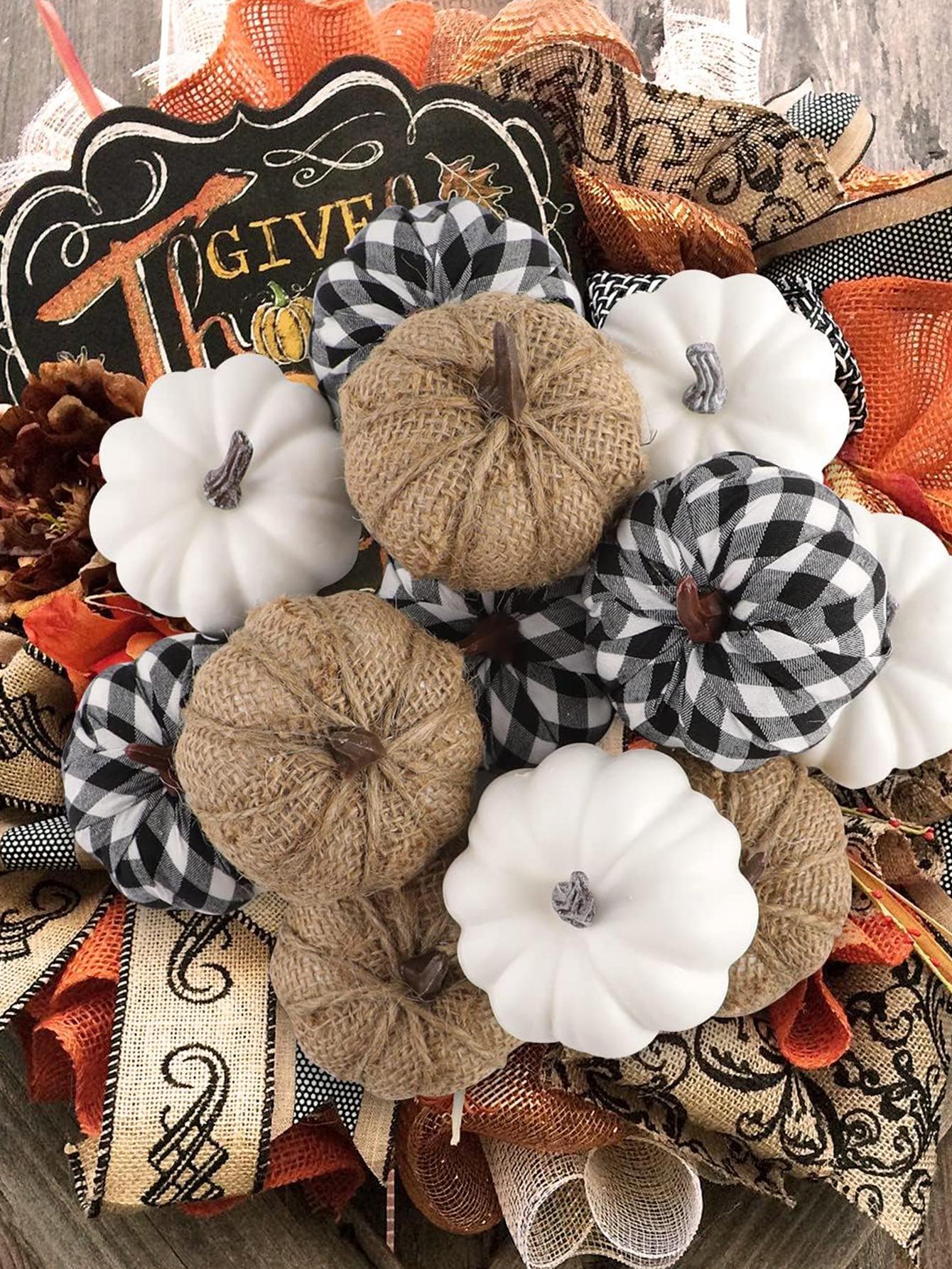 6 Pcs Mixed Assorted Sizes Artificial Pumpkins