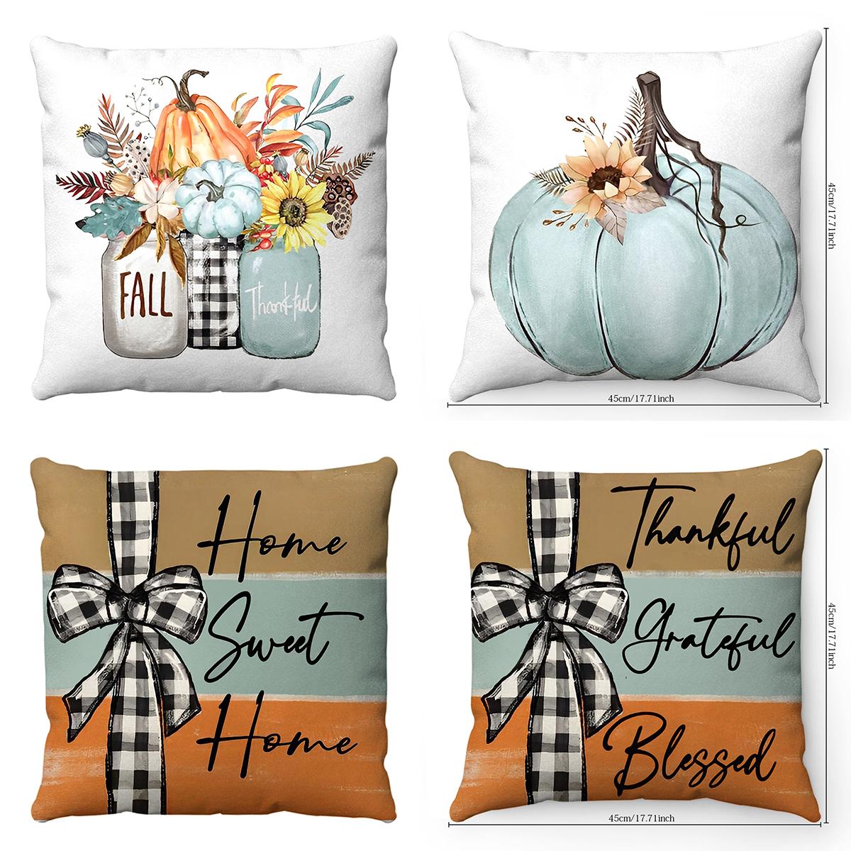 4pcs set Plaid Pumpkin Decorated Seat Cushions For Autumn winter