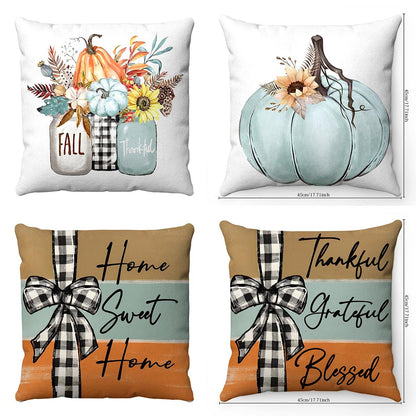 4pcs set Plaid Pumpkin Decorated Seat Cushions For Autumn winter