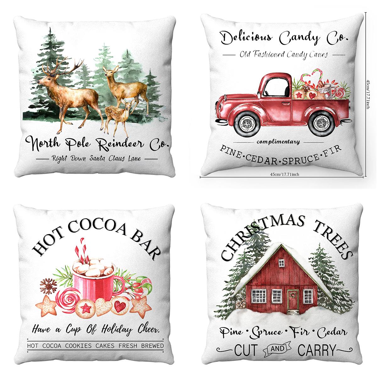 4pcs set Christmas Pillow Covers With Hidden Zipper