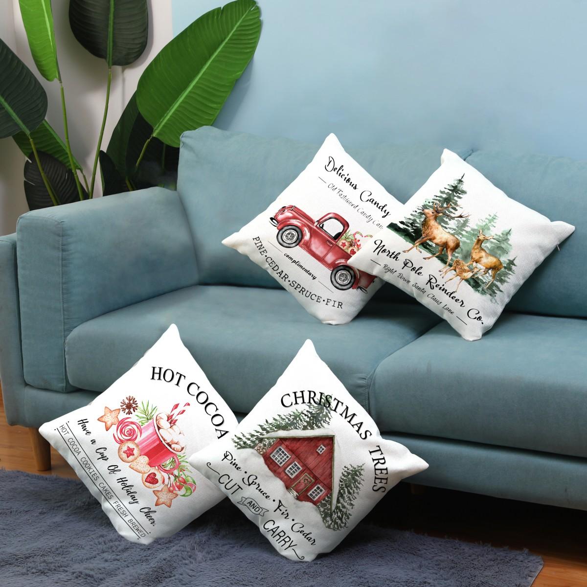 4pcs set Christmas Pillow Covers With Hidden Zipper