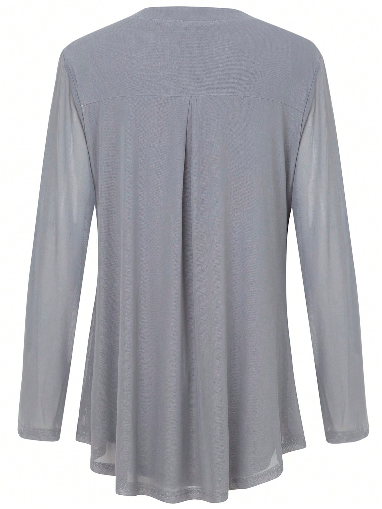 Solid Notched Neckline Roll Up Sleeve Top