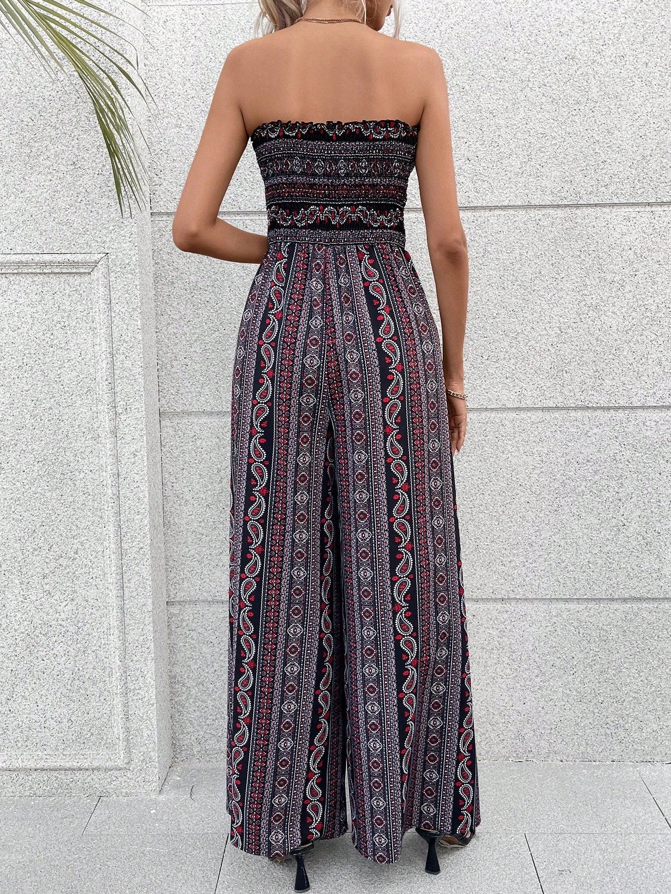 VCAY Paisley Print Split Thigh Tube Jumpsuit