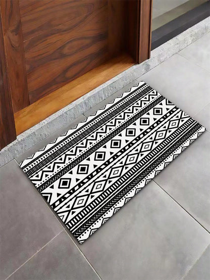 1pc Bohemian Style Geometric Print Kitchen Mat Black White Rectangle Area Rug