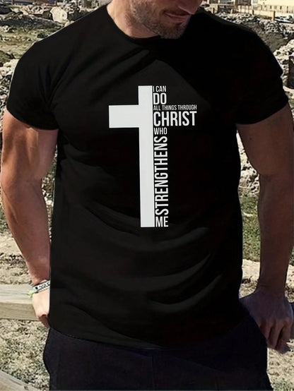 Men Slogan Graphic Tee: &quot;I can do all things through Christ who strengthens me&quot; (not custom made)