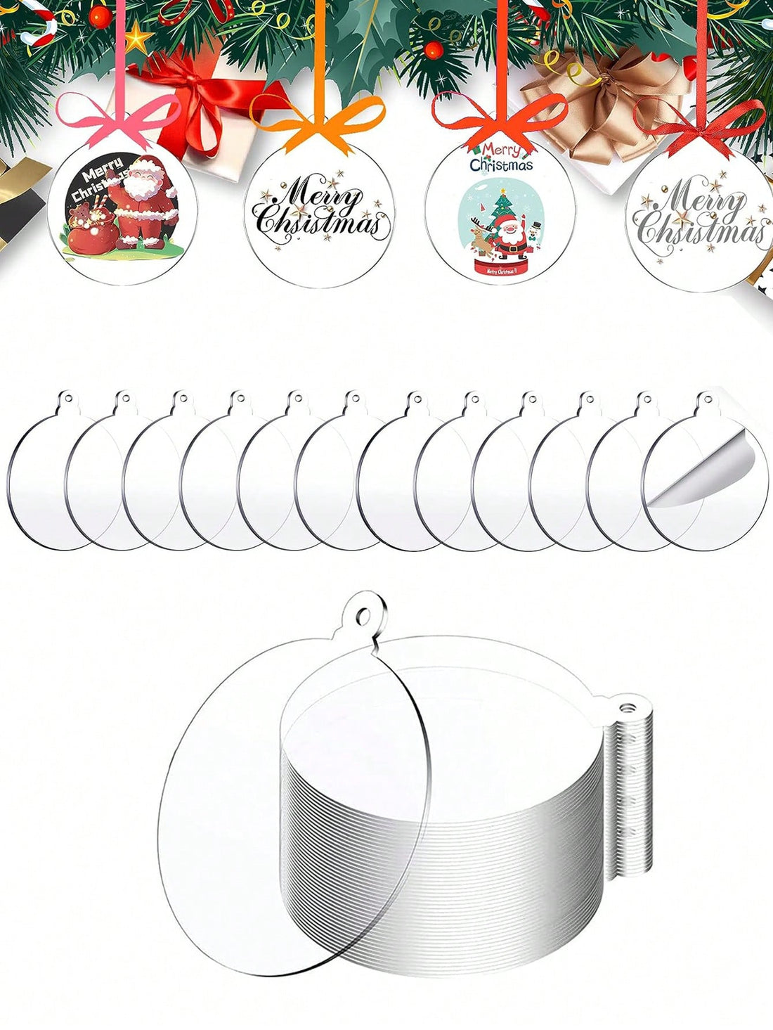 5/10pcs Blank Acrylic Christmas Ornaments, 2.95in 2023, Transparent Unfinished Round Acrylic Christmas Decorations For the Diy&