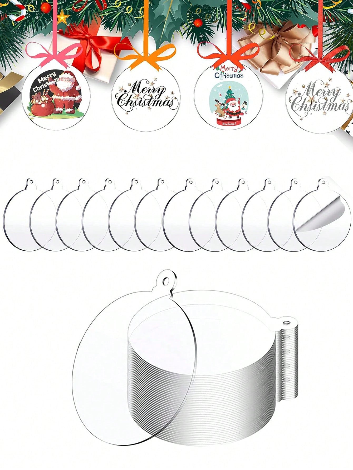 5/10pcs Blank Acrylic Christmas Ornaments, 2.95in 2023, Transparent Unfinished Round Acrylic Christmas Decorations For the Diy&