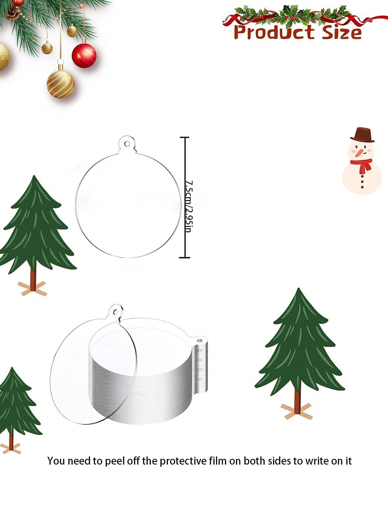 5/10pcs Blank Acrylic Christmas Ornaments, 2.95in 2023, Transparent Unfinished Round Acrylic Christmas Decorations For the Diy&