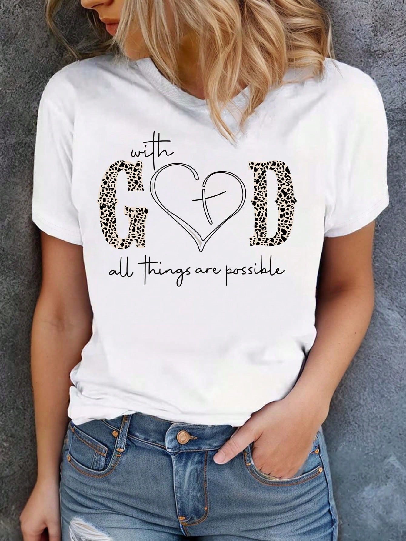 LUNE Heart &amp; Slogan Graphic Tee - &quot;With God all things are possible&quot; (not custom made)