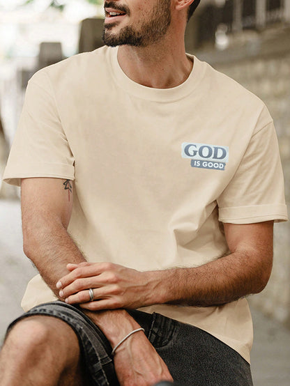 Men Tropical &amp; Letter Graphic Tee - &quot;God is Good All the Time&quot; (not custom made)