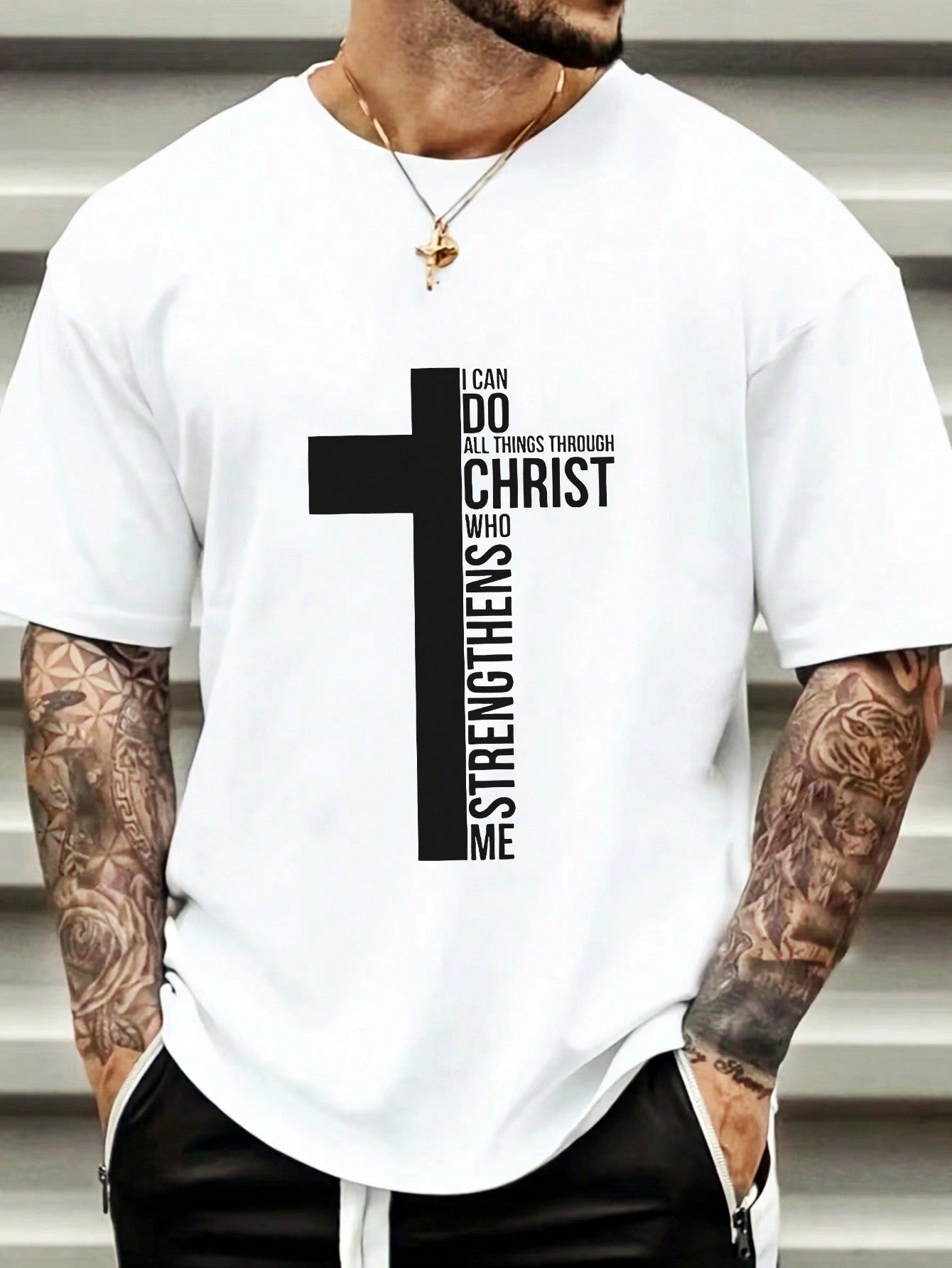 Men Slogan Graphic Tee: &quot;I can do all things through Christ who strengthens me&quot; (not custom made)