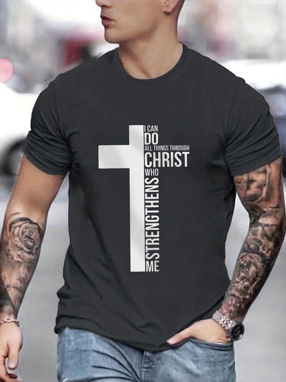 Men Slogan Graphic Tee: &quot;I can do all things through Christ who strengthens me&quot; (not custom made)