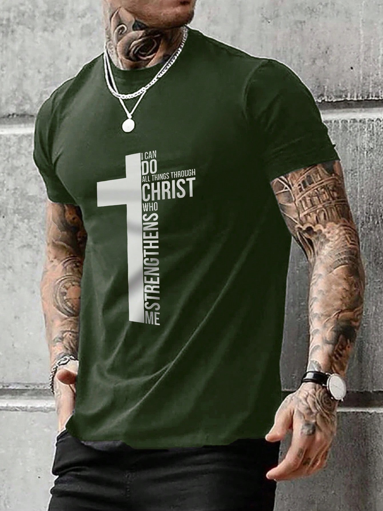 Men Slogan Graphic Tee: &quot;I can do all things through Christ who strengthens me&quot; (not custom made)