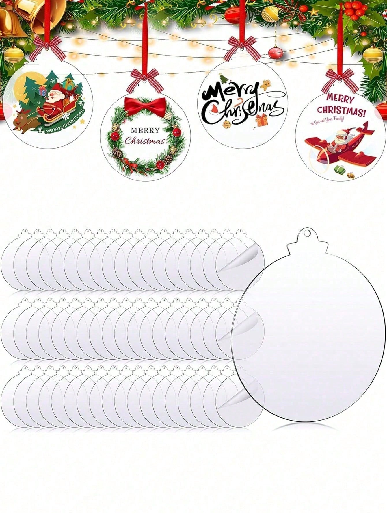 5/10pcs Blank Acrylic Christmas Ornaments, 2.95in 2023, Transparent Unfinished Round Acrylic Christmas Decorations For the Diy&